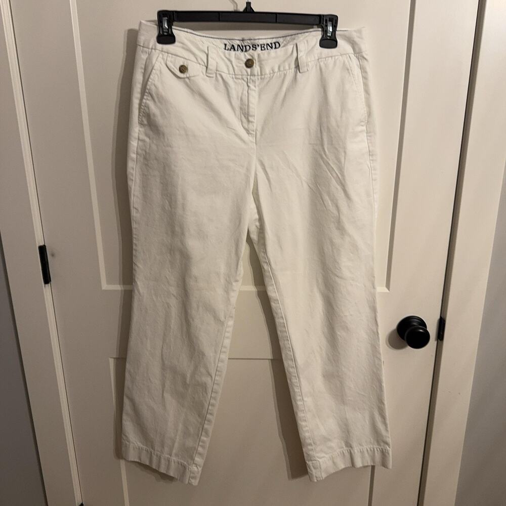 Lands' End Chino Pants Sz 14 White Fit 2 Twill Straight Leg Casual Office Preppy